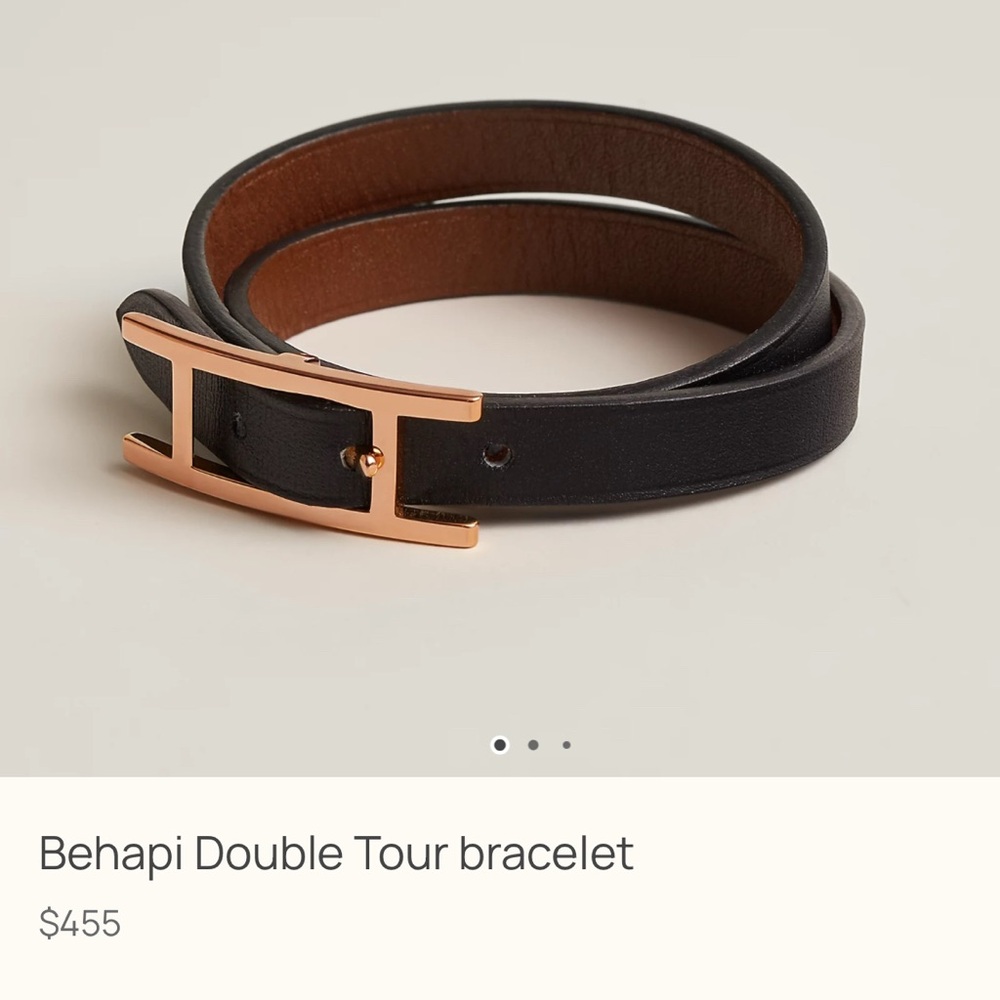 🧡HERMES Behapi Double Tour black leather belt bracelt with gold hardware - Picture 5 of 12
